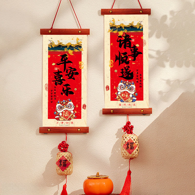 Buddha Stones Anno del Cavallo Capodanno cinese Festa di primavera Buona fortuna Decorazione appesa - Pace e gioia Stile Fu Charm 15*60 cm - image 3
