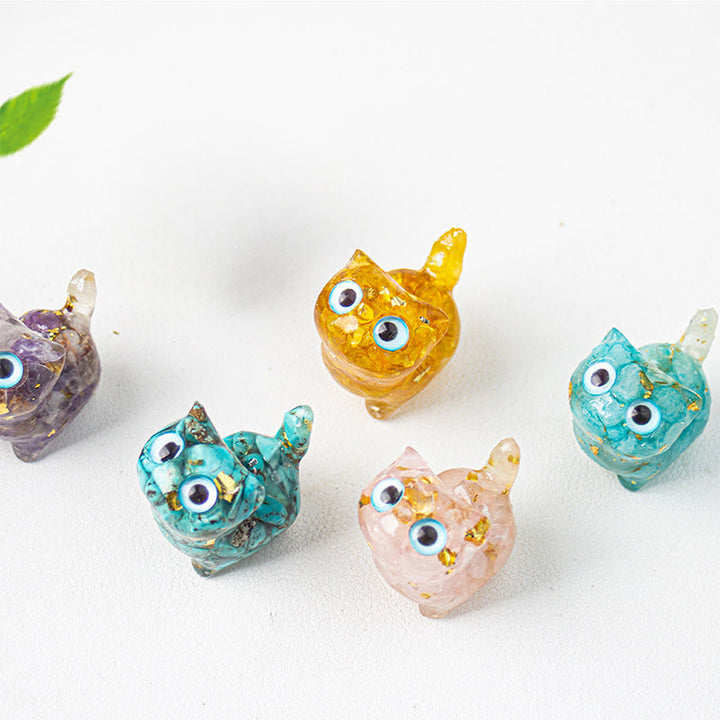 Buddha Stones Statua decorativa di cristallo a forma di gatto in resina con effetto di serenità - image 29