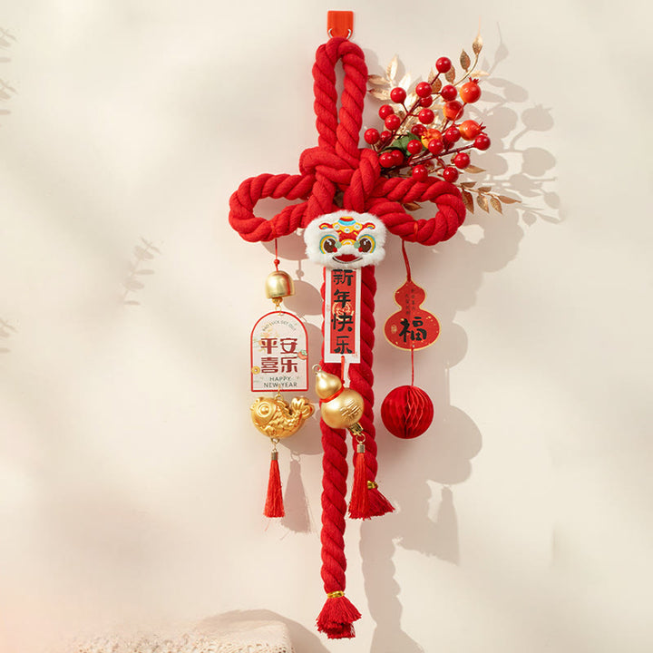 Buddha Stones Anno del Cavallo Leone Danzante Carattere Fu Decorazione Cinese della Fortuna - Zucca leone danzante di grandi dimensioni 23*55 cm - image 16