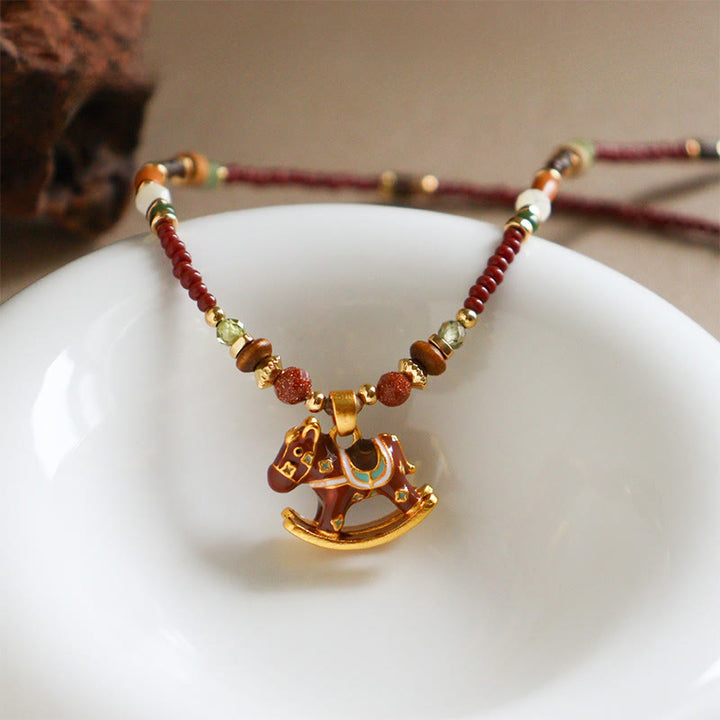 Buddha Stones Anno del Cavallo Rame Occhio di Tigre Varie Perle Collana Pendenti Equilibrio - image 3