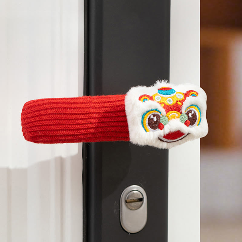 Decorazione della maniglia della porta del personaggio Fu del leone danzante dell'anno del cavallo Buddha Stones - Leone danzante e zucca 2 pezzi 16*30 cm - image 1