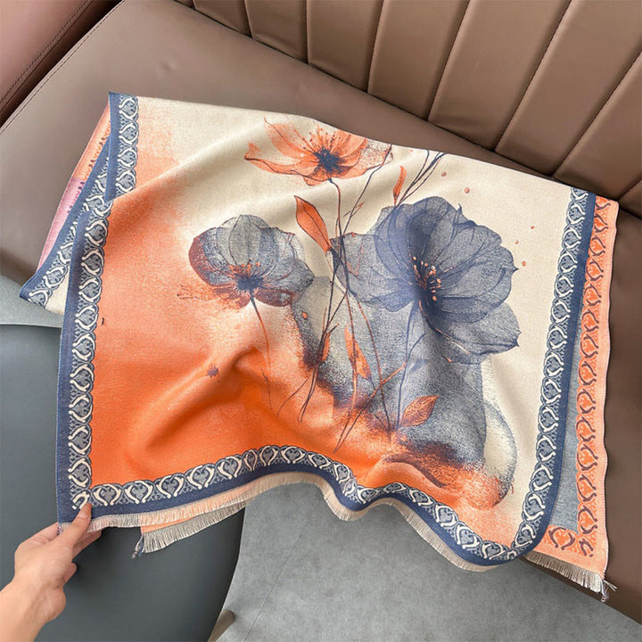 Sciarpa morbida con motivo a scialle, motivo a inchiostro invernale Buddha Stones fiori di loto - Salmone chiaro - 180*65cm - image 8