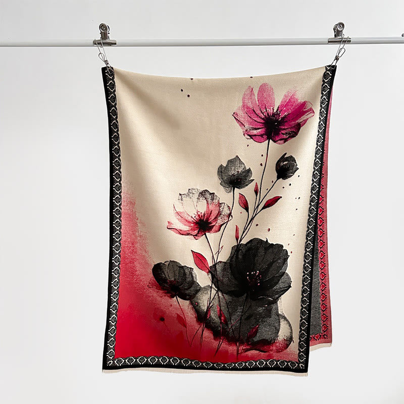 Sciarpa morbida con motivo a scialle, motivo a inchiostro invernale Buddha Stones fiori di loto - image 7