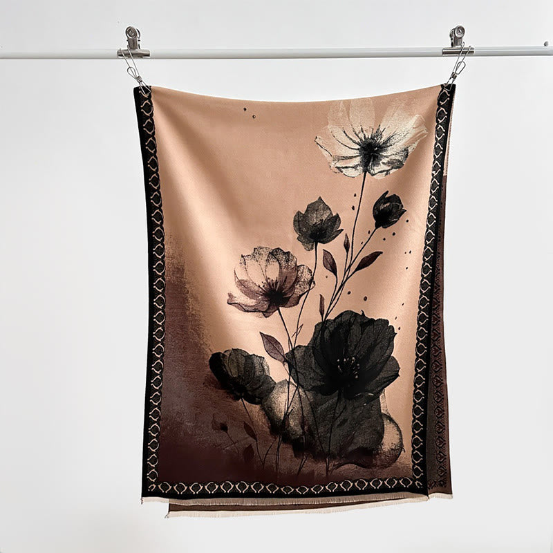 Sciarpa morbida con motivo a scialle, motivo a inchiostro invernale Buddha Stones fiori di loto - image 20