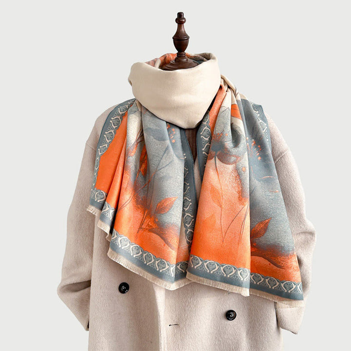 Sciarpa morbida con motivo a scialle, motivo a inchiostro invernale Buddha Stones fiori di loto - image 2