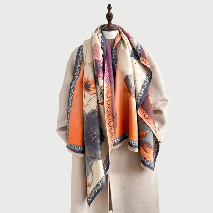 Sciarpa morbida con motivo a scialle, motivo a inchiostro invernale Buddha Stones fiori di loto - image 9