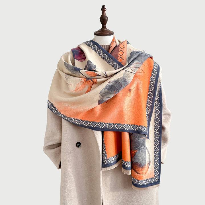 Sciarpa morbida con motivo a scialle, motivo a inchiostro invernale Buddha Stones fiori di loto - image 10