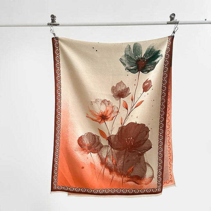 Sciarpa morbida con motivo a scialle, motivo a inchiostro invernale Buddha Stones fiori di loto - image 15