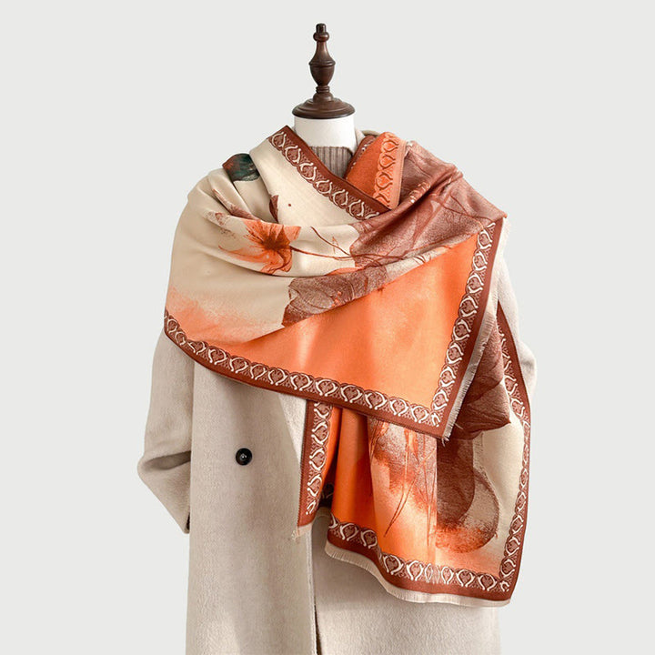 Sciarpa morbida con motivo a scialle, motivo a inchiostro invernale Buddha Stones fiori di loto - image 13