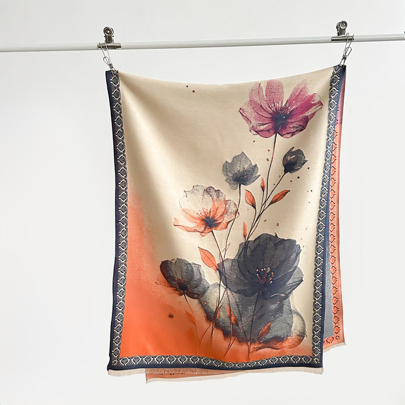 Sciarpa morbida con motivo a scialle, motivo a inchiostro invernale Buddha Stones fiori di loto - image 11