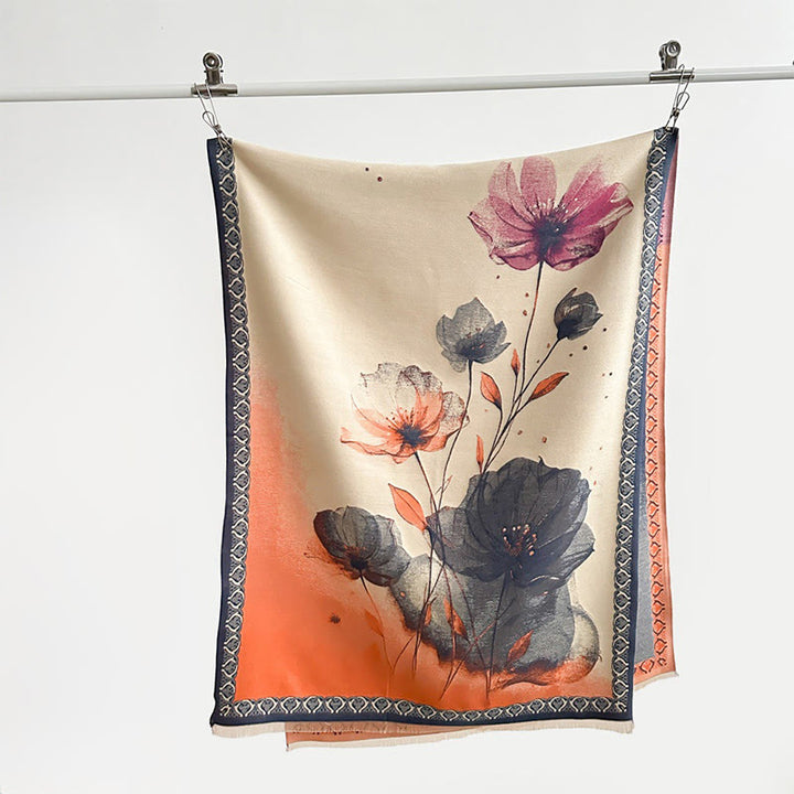 Sciarpa morbida con motivo a scialle, motivo a inchiostro invernale Buddha Stones fiori di loto - image 11