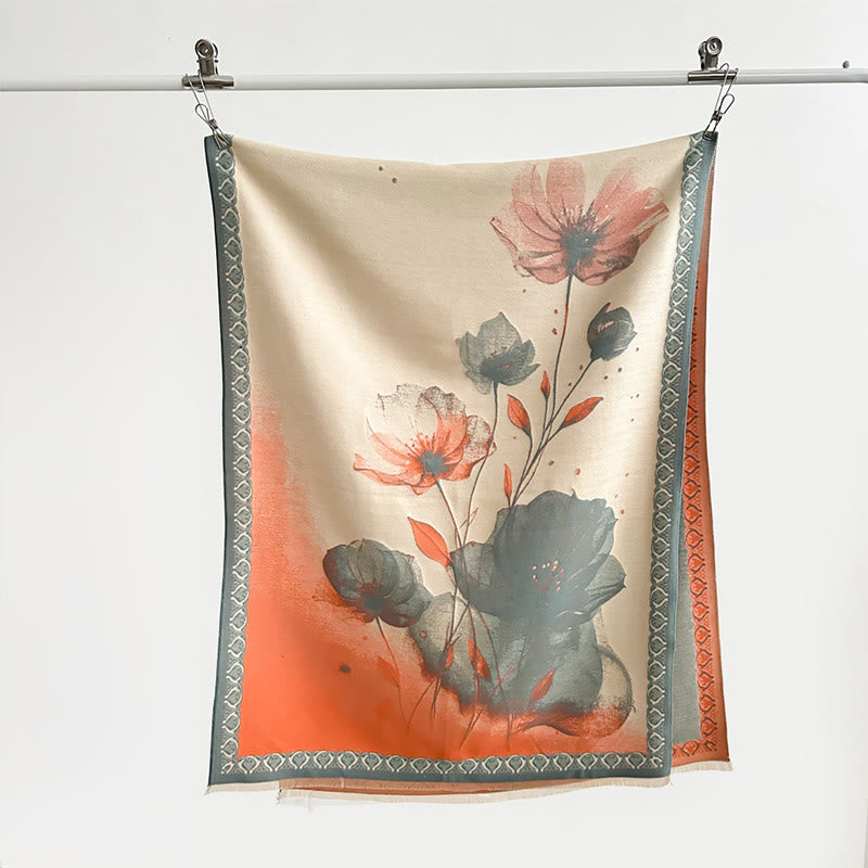 Sciarpa morbida con motivo a scialle, motivo a inchiostro invernale Buddha Stones fiori di loto - image 3