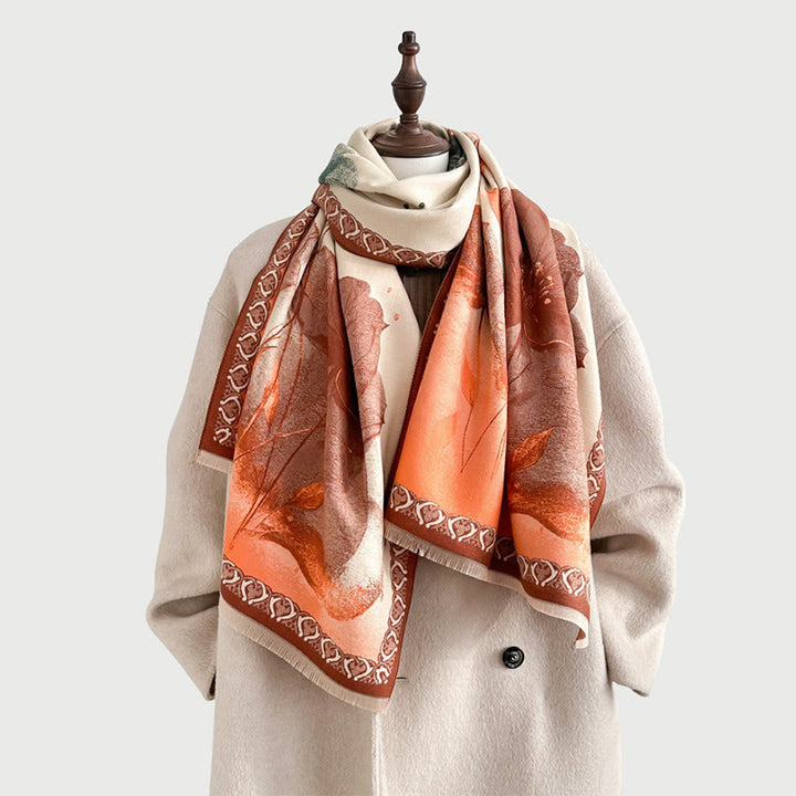 Sciarpa morbida con motivo a scialle, motivo a inchiostro invernale Buddha Stones fiori di loto - image 14