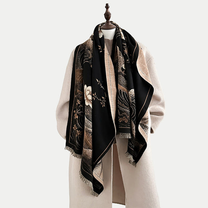 Sciarpa morbida con nappa e motivo a onde dell'oceano con Buddha Stones e fiori di loto autunnali - image 3