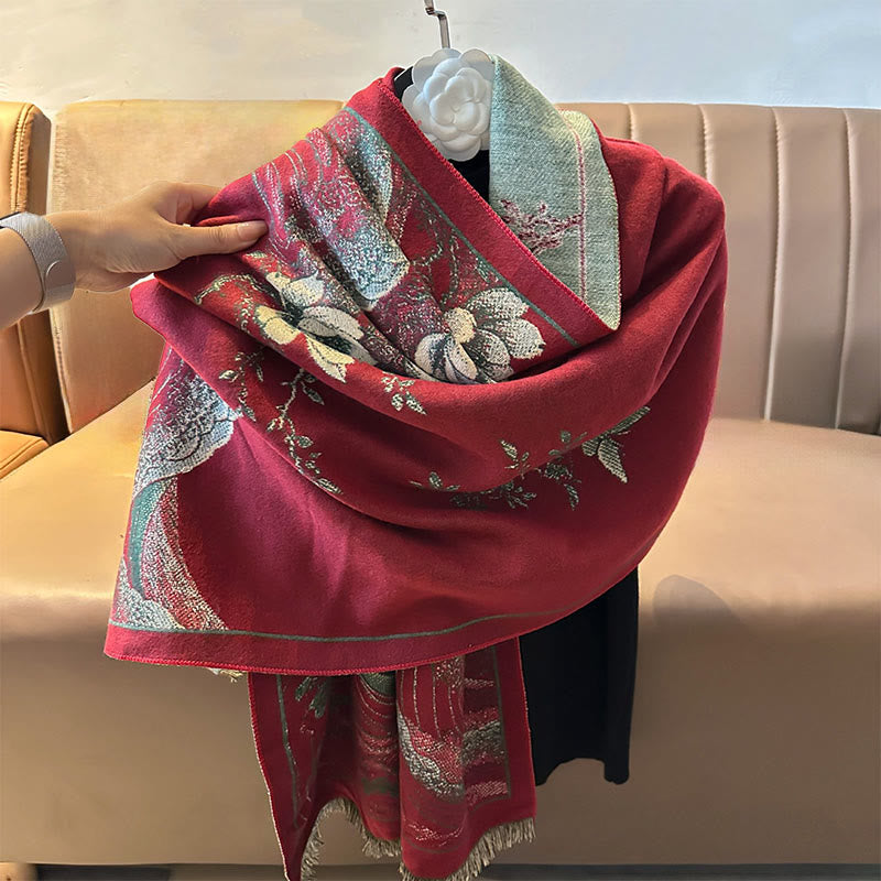 Sciarpa morbida con nappa e motivo a onde dell'oceano con Buddha Stones e fiori di loto autunnali - image 7