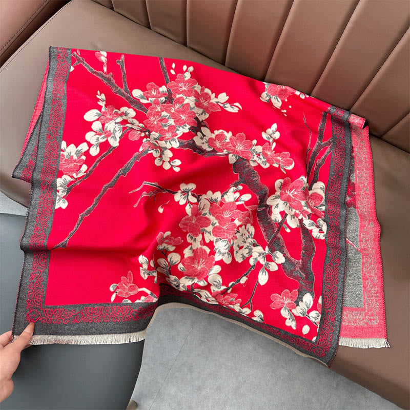 Sciarpa morbida con motivo a foglie di pesco, Buddha Stones e rami - image 1