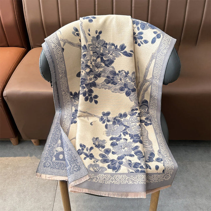 Sciarpa morbida con motivo a foglie di pesco, Buddha Stones e rami - image 12