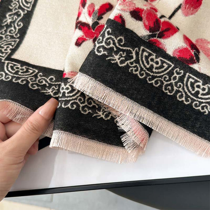 Sciarpa morbida con motivo a foglie di pesco, Buddha Stones e rami - image 6