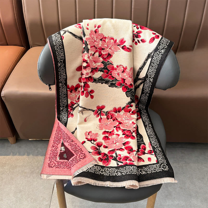 Sciarpa morbida con motivo a foglie di pesco, Buddha Stones e rami - image 5