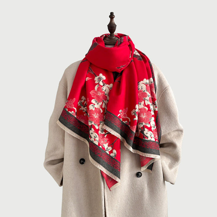 Sciarpa morbida con motivo a foglie di pesco, Buddha Stones e rami - image 2