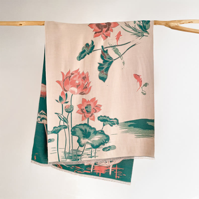 Sciarpa scialle accogliente con motivo a libellula e pesce koi Buddha Stones autunnali - image 1