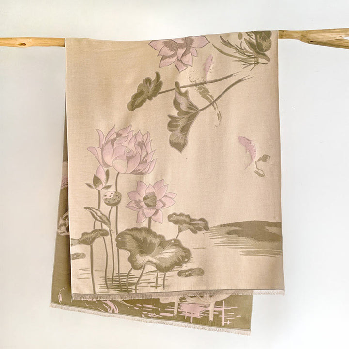 Sciarpa scialle accogliente con motivo a libellula e pesce koi Buddha Stones autunnali - Bianco antico - 180*65 centimetri - image 12