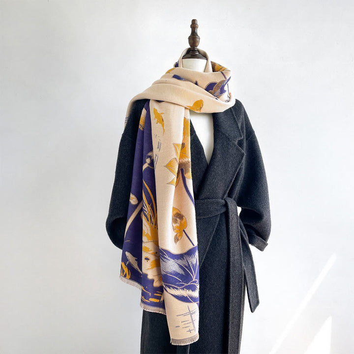 Sciarpa scialle accogliente con motivo a libellula e pesce koi Buddha Stones autunnali - image 10