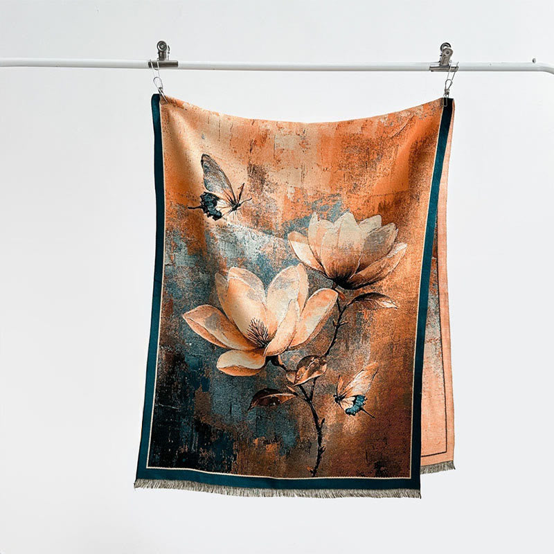 Sciarpa morbida con motivo a farfalla e magnolia invernale Buddha Stones - image 1