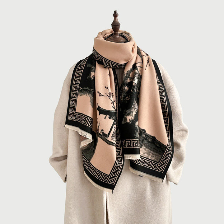 Sciarpa accogliente con motivo a inchiostro dipinto a mano con motivo a prugna autunnale Buddha Stones - image 19