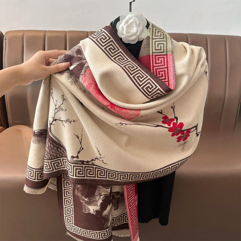 Sciarpa accogliente con motivo a inchiostro dipinto a mano con motivo a prugna autunnale Buddha Stones - image 13