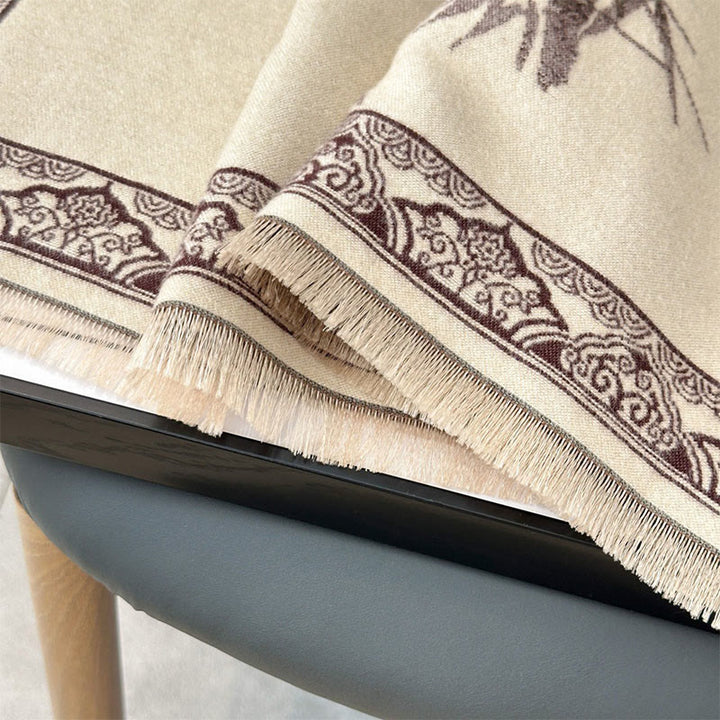 Sciarpa morbida con motivo a scialle, motivo a foglie di bambù, uccelli invernali Buddha Stones - image 16