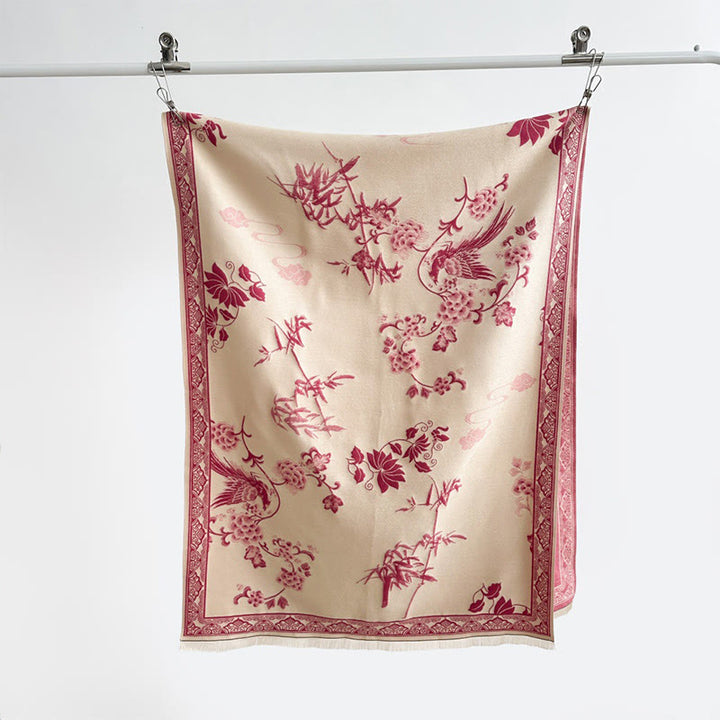 Sciarpa morbida con motivo a scialle, motivo a foglie di bambù, uccelli invernali Buddha Stones - image 22