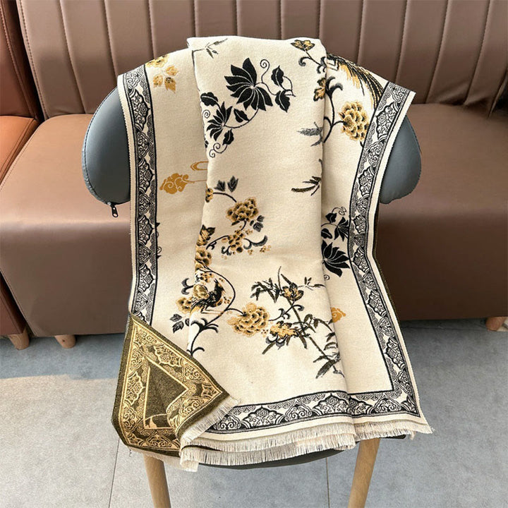 Sciarpa morbida con motivo a scialle, motivo a foglie di bambù, uccelli invernali Buddha Stones - image 10