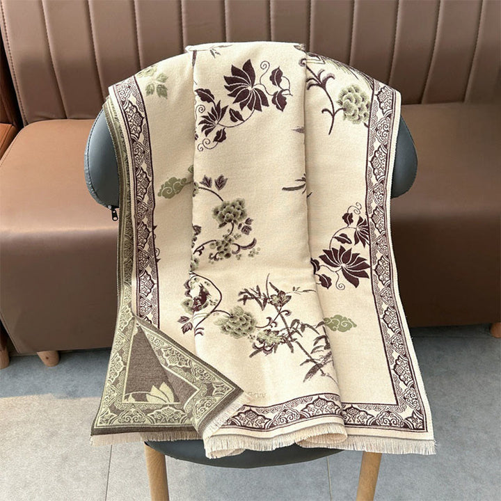 Sciarpa morbida con motivo a scialle, motivo a foglie di bambù, uccelli invernali Buddha Stones - image 14