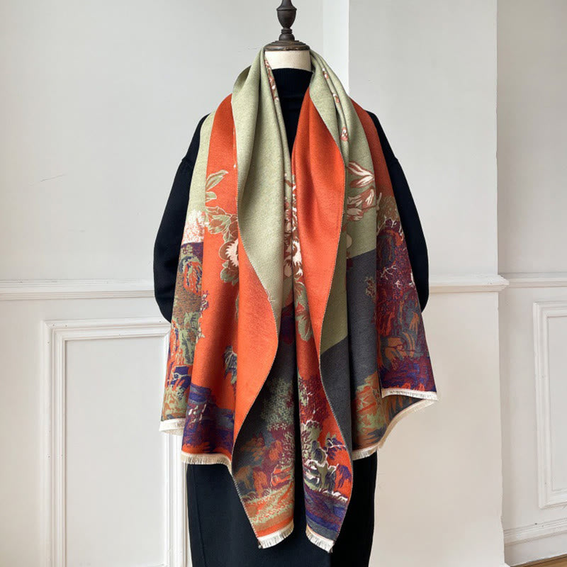 Sciarpa accogliente con motivo a padiglione, motivo Buddha Stones Fall Flowers Trees - image 7