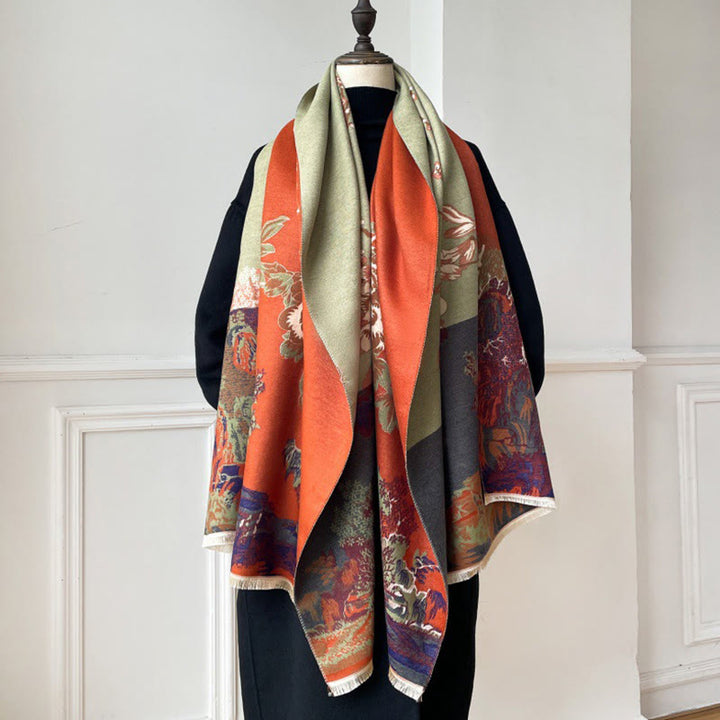 Sciarpa accogliente con motivo a padiglione, motivo Buddha Stones Fall Flowers Trees - image 7