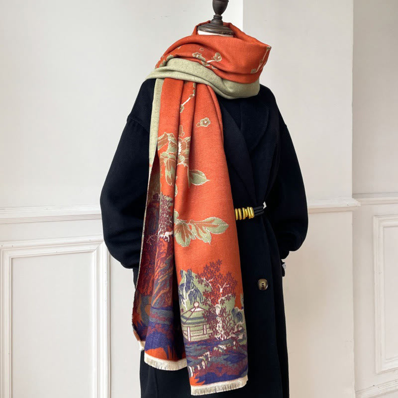 Sciarpa accogliente con motivo a padiglione, motivo Buddha Stones Fall Flowers Trees - image 8