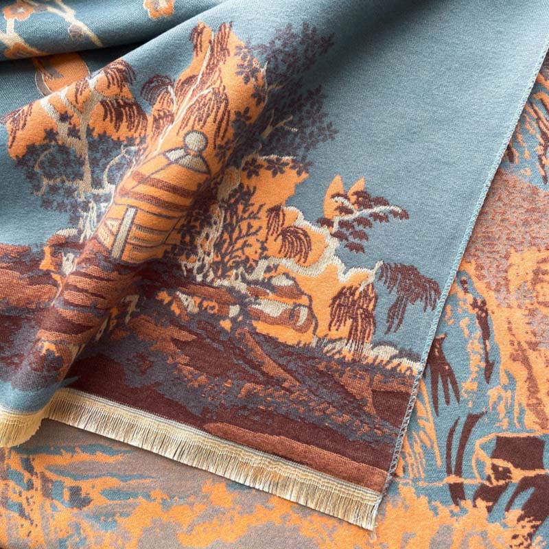 Sciarpa accogliente con motivo a padiglione, motivo Buddha Stones Fall Flowers Trees - image 12