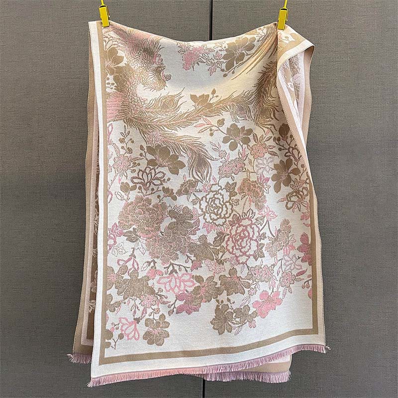 Sciarpa morbida con motivo a fiori di fenice autunnale Buddha Stones - Cachi scuro - 185*65cm - image 4