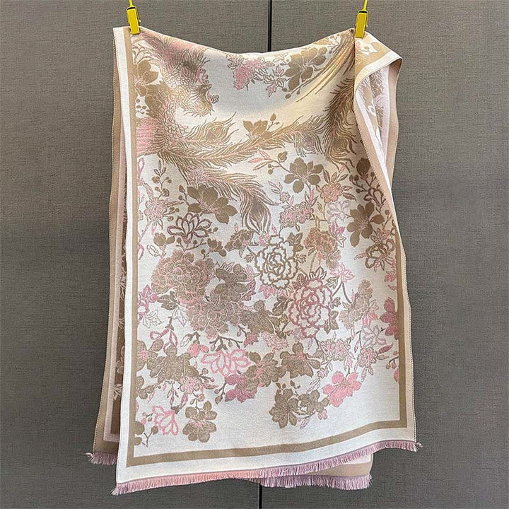 Sciarpa morbida con motivo a fiori di fenice autunnale Buddha Stones - Cachi scuro - 185*65cm - image 4