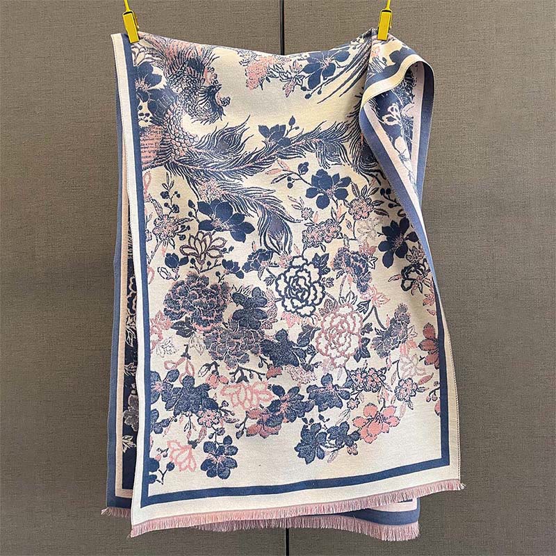 Sciarpa morbida con motivo a fiori di fenice autunnale Buddha Stones - SteelBlue - 185*65 cm - image 8