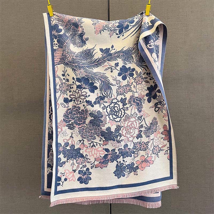 Sciarpa morbida con motivo a fiori di fenice autunnale Buddha Stones - SteelBlue - 185*65 cm - image 8