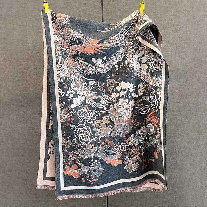 Sciarpa morbida con motivo a fiori di fenice autunnale Buddha Stones - Grigio tenue - 185*65 cm - image 12