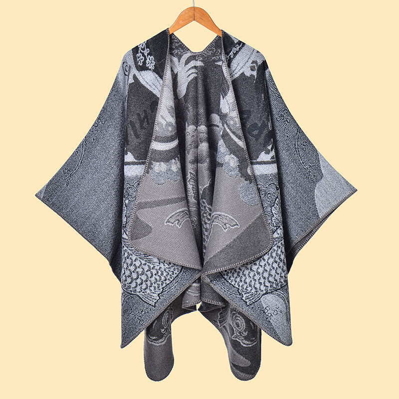 Sciarpa calda e accogliente con motivo a onde di pesci koi invernali Buddha Stones - Grigio - 130*150 cm - image 9