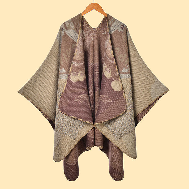Sciarpa calda e accogliente con motivo a onde di pesci koi invernali Buddha Stones - Tan - 130*150 cm - image 12