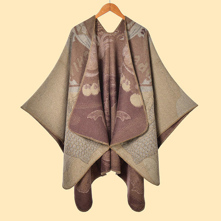 Sciarpa calda e accogliente con motivo a onde di pesci koi invernali Buddha Stones - Tan - 130*150 cm - image 12