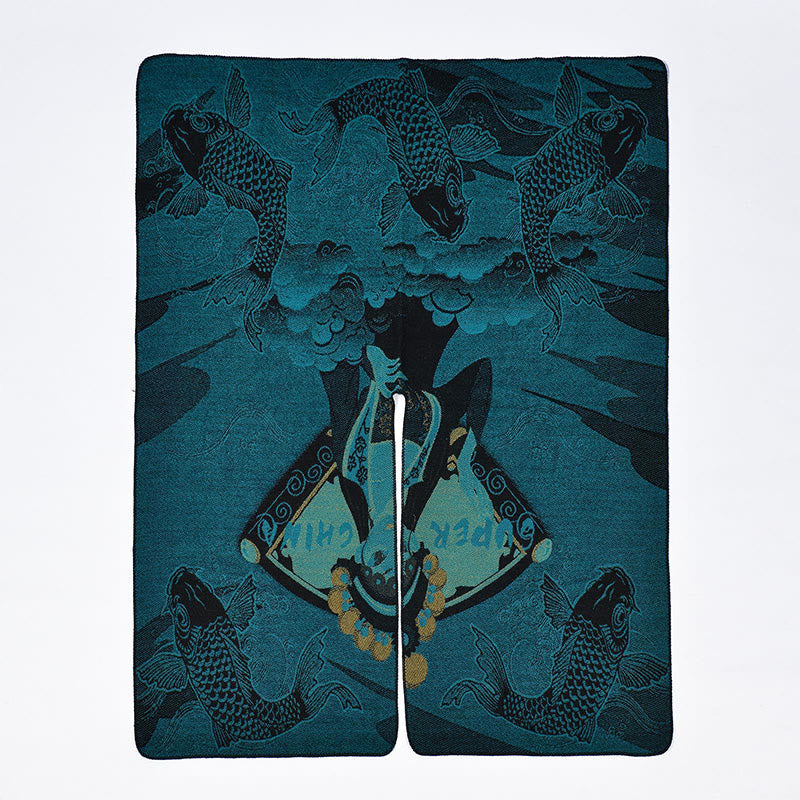 Sciarpa calda e accogliente con motivo a onde di pesci koi invernali Buddha Stones - image 11