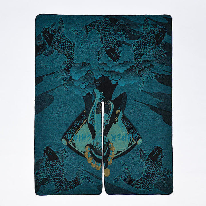 Sciarpa calda e accogliente con motivo a onde di pesci koi invernali Buddha Stones - image 11