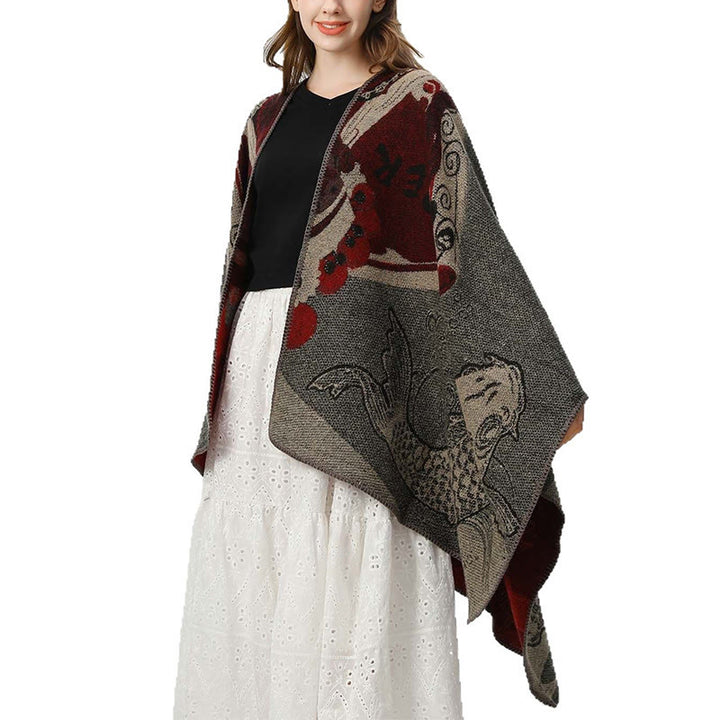 Sciarpa calda e accogliente con motivo a onde di pesci koi invernali Buddha Stones - image 8