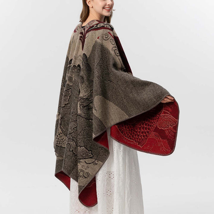 Sciarpa calda e accogliente con motivo a onde di pesci koi invernali Buddha Stones - image 6